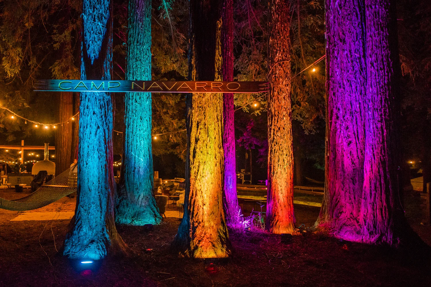 Camp Navarro sign lit up